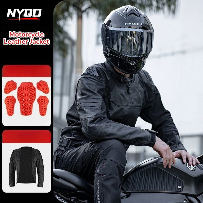 Motorcycle Genuine Leather Jacket For Men Women, 4 Season Moto Racing Riding Jacket With Removable Liner & CE Protectors