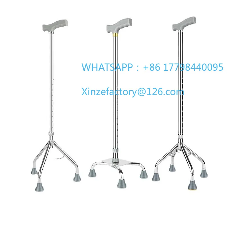

Four corners of the elderly crutches, crutches non-slip stable adjustable telescopic cane mountaineering triangle