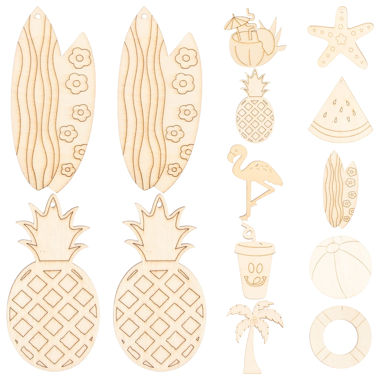 

40Pcs Blank Wood Cutouts Hawaiian Summer Theme DIY Wooden Slices Tropical DIY Crafts Painting Materials Holiday Decoration