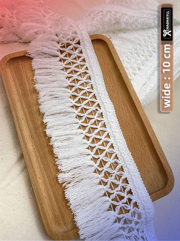 1yard 10CM Wide White Cotton Mesh Lace Trimmings Fringes Braid for Decor Wedding Dress Fabric Sewing Accessories Supplies Crafts