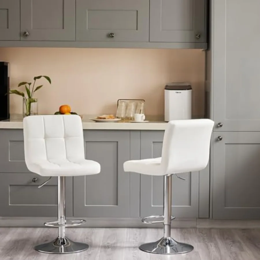 

Bar Stools, 24 inch Counter Height Bar Stools, Upholstered Modern Kitchen Barstools with Metal Base, PU Leather Saddle Stools f
