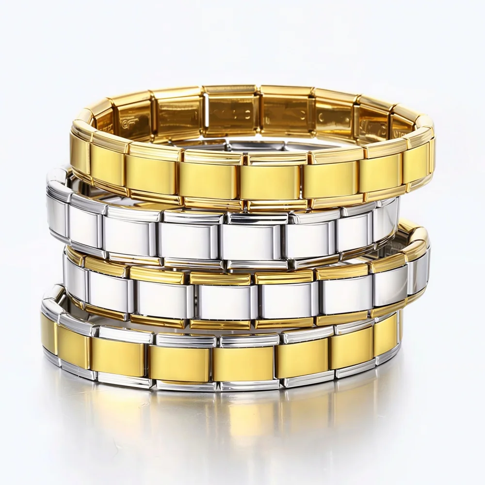 Trendy Simple Italy Stainless Steel Bracelets Length 18cm Italian Modules Stretchable For Daily Wear Suitable For Both Women Men