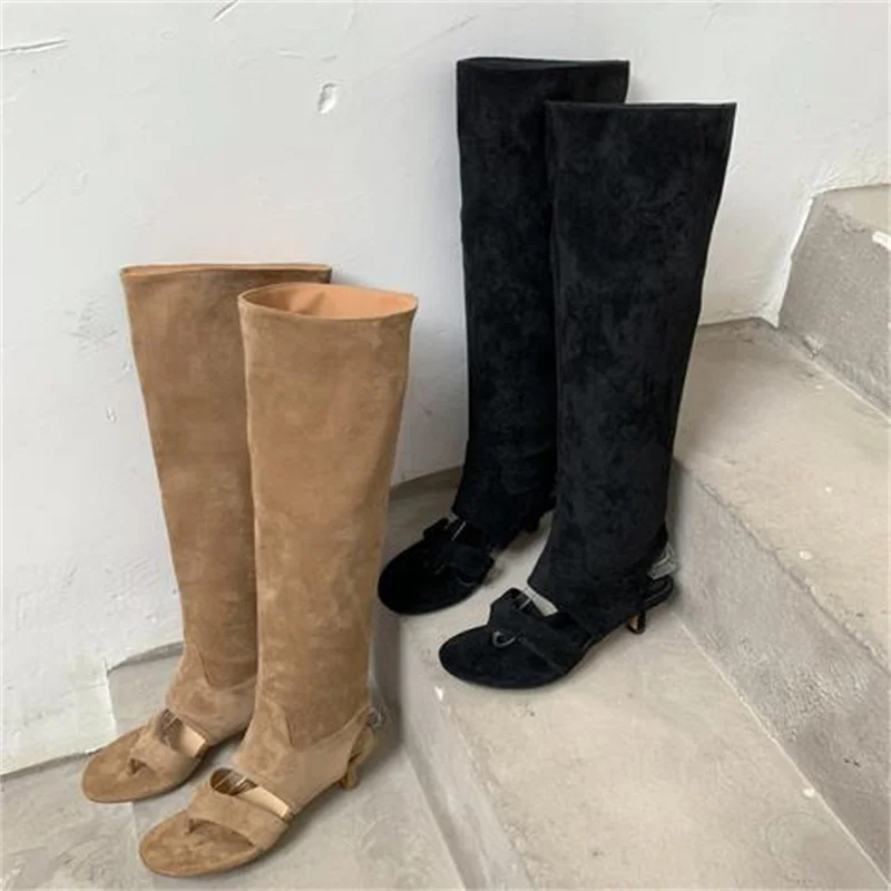 

Flip-flops Shoes for Ladies Round Toes High Heels Women Sewing Lines Zapatos Mujer Pleated Chassure Femme Solid Tacones Velvet