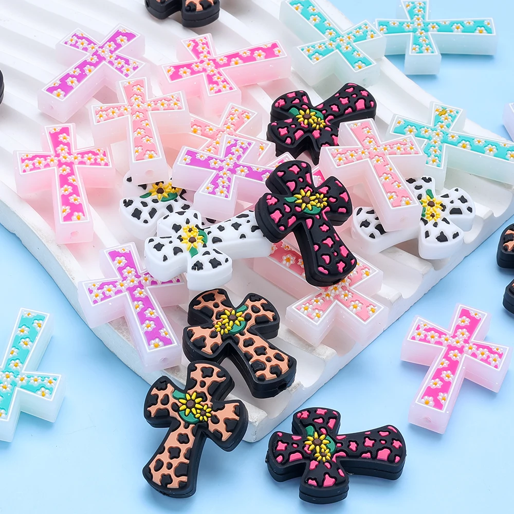 7Pcs Silicone Beads Colorful Cross Teether Chew Beads For DIY Baby Pacifier Chain Necklace Jewelry Bracelet Making