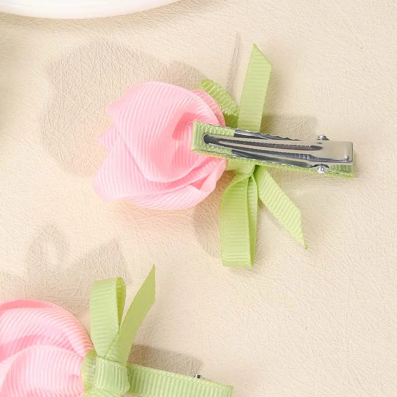 Ncmama-Pinzas para el pelo de flores rosas para niños pequeños, pasadores de horquilla con cinta hecha a mano, accesorios para el cabello para bebés