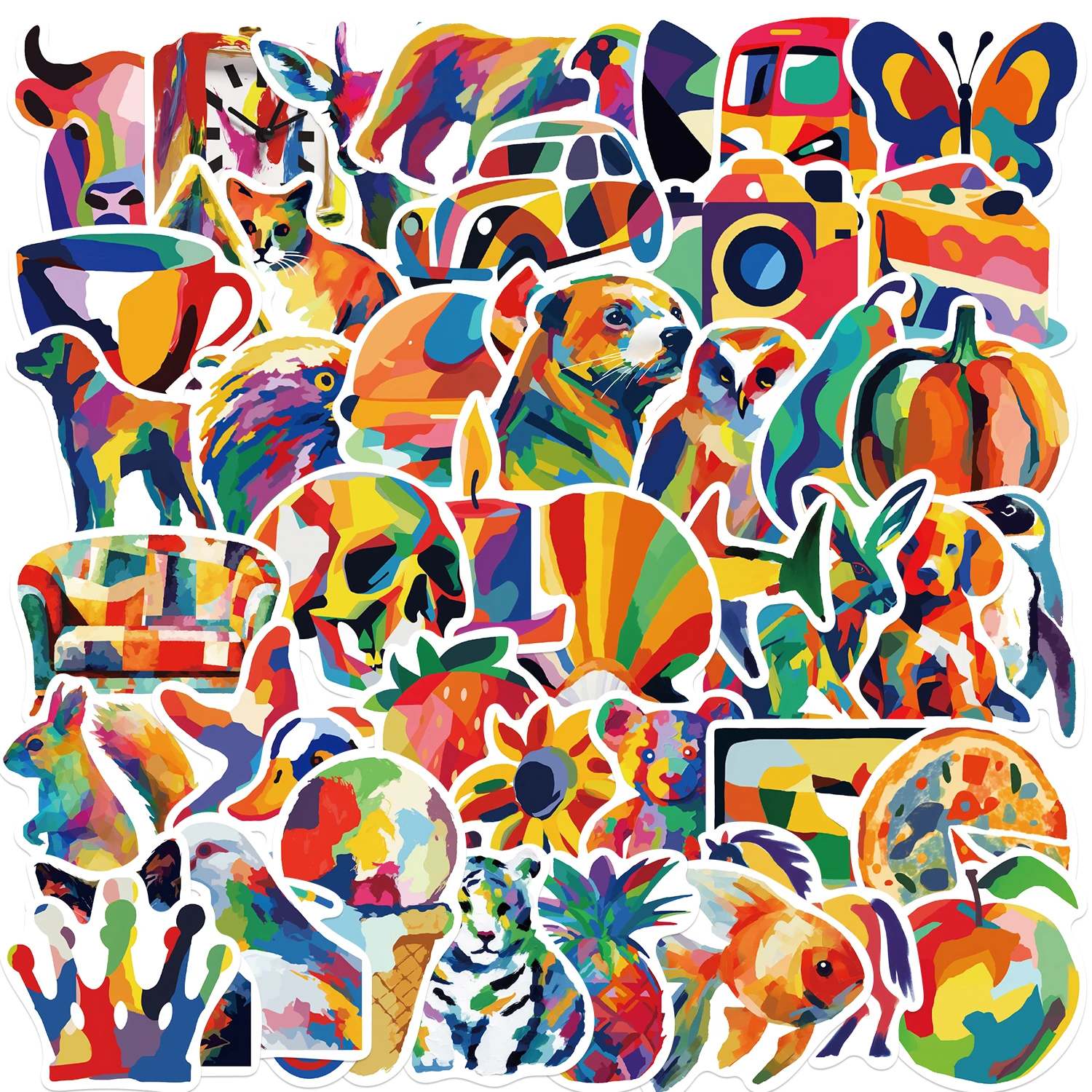 

50 Pcs Cartoon Colorful Animals Graffiti Stickers Luggage Laptop Refrigerator Helmet Guitar Trendy Decor Waterproof Decals