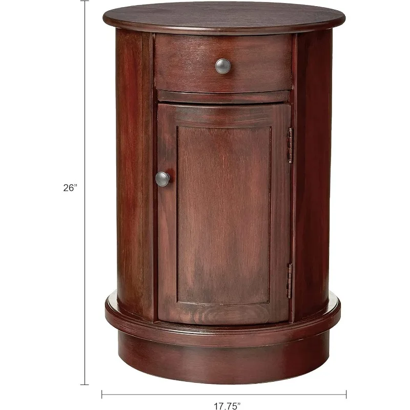 Decor Therapy Keaton Traditional Round Side Storage End Table, 26" x 17.75", Vintage Cherry