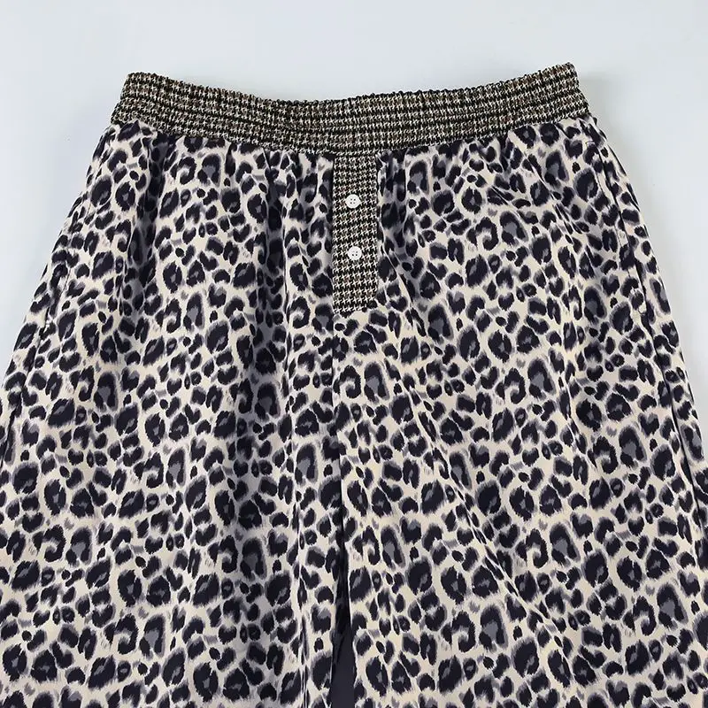 Pants Low Waist Women Summer Goth Chrome Alternative Polka Carnival Training Flared Y2K Middle-Aged Leopard Wide Korean Oversize view 2
