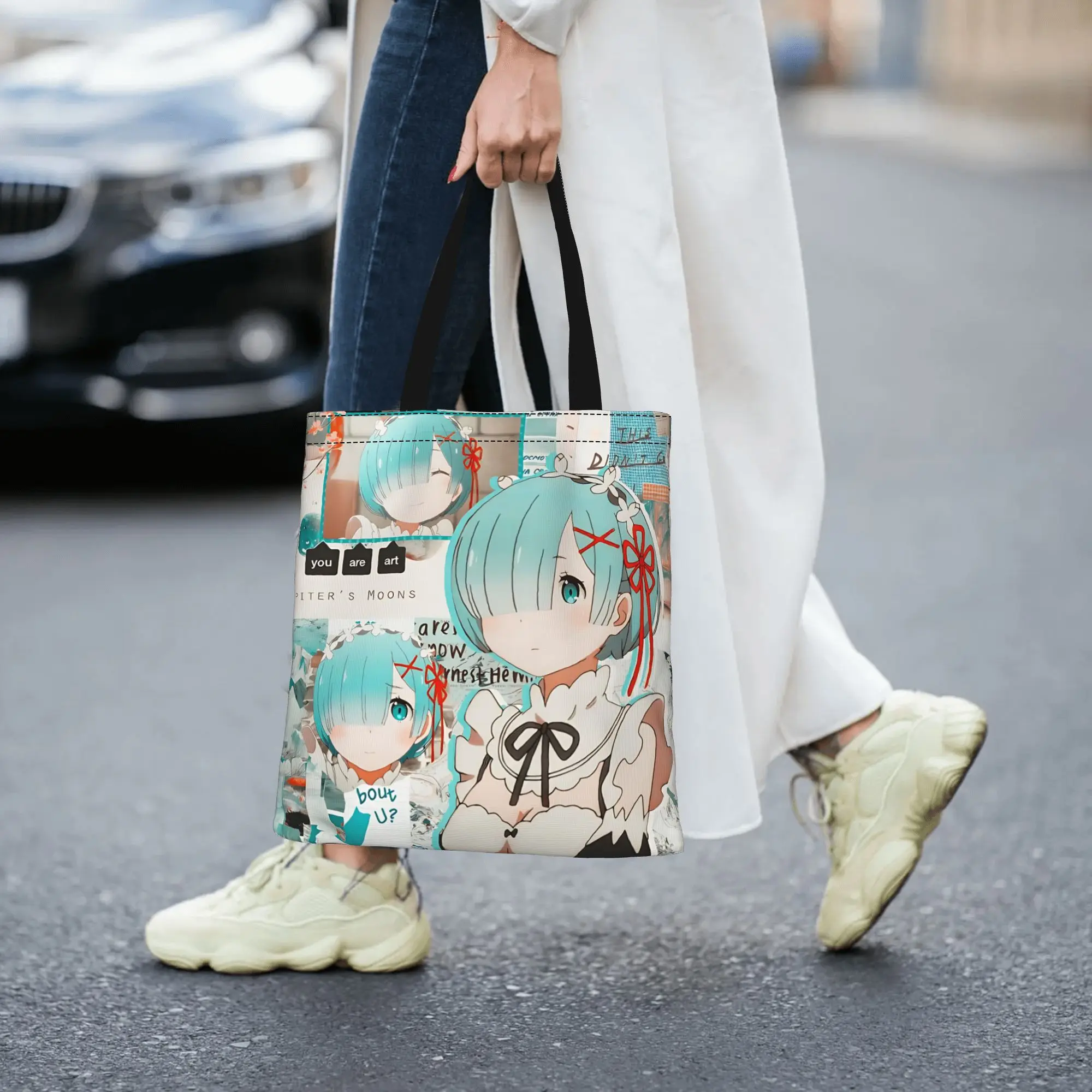 Customized Re ZERO Anime Rem Women's Bag Shopping Bag Reusable Double Sided Canvas Tote Bag Shoulder  Handbag Its bags
