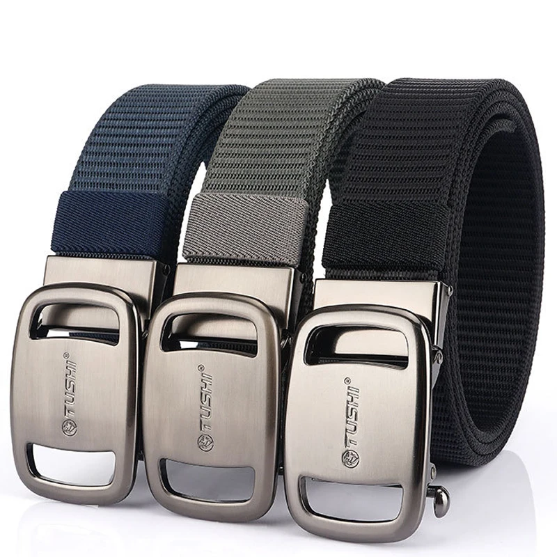 3.4Cm Hoge Kwaliteit Mode Heren Canvas Riem Casual Band Jeans Elastische Legering Automatische Gesp Tactische Elastische Nylon Tailleband