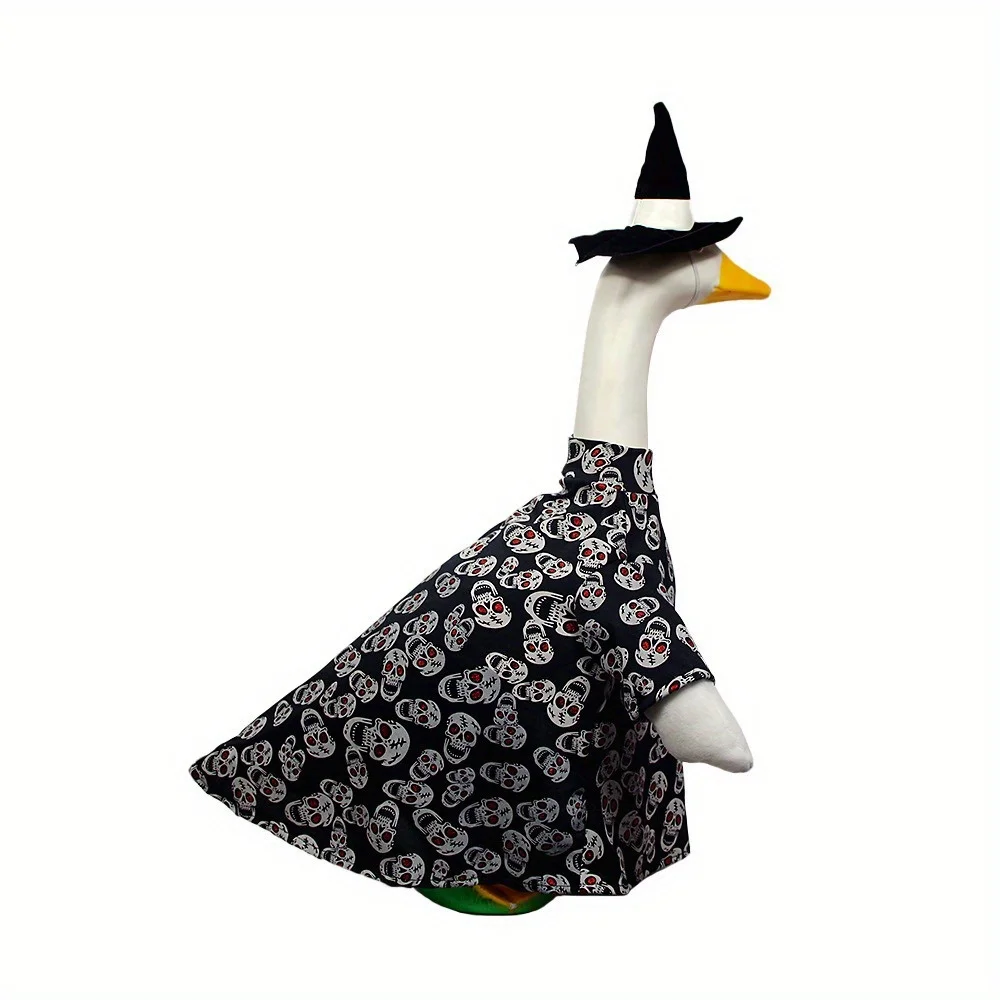 Porch Goose Outfit, Halloween Red-eyed Skeleton Shirt Witch Hat, Lawn Goose Clothing Suitable for 23in Cement/ Plastic Goose Statue, Outdoor Yard Decor view 6