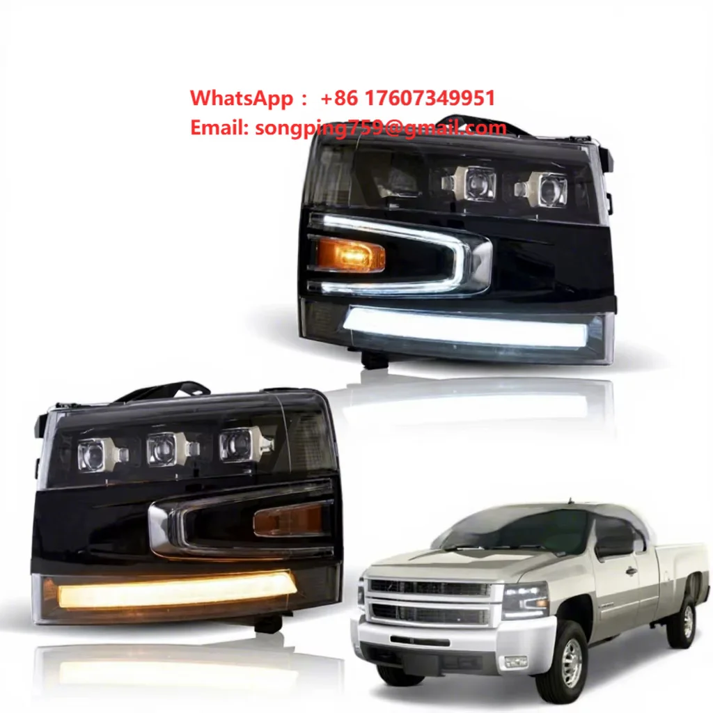 Modified LED Head Lamp Assembly Streamer Turn Signal Design Auto Replacement Car Headlight Fit for 2007-2013 Chevrolet Silverado