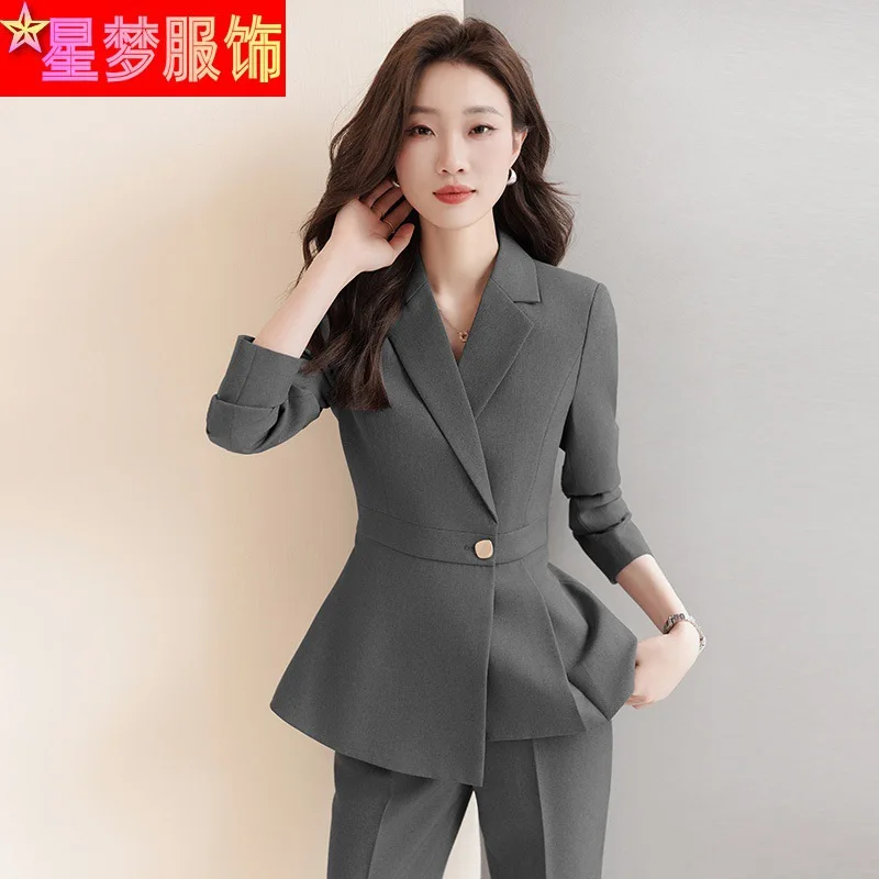 

Gray Suit Women's Autumn Clothing New High-End Hotel Front Desk Manager Formal Wear Professional Tailored Suit Coat Overalls