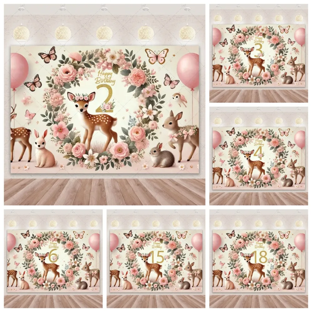

Beautiful Jungle Wildlife, Cute Deer Themed Background, Children's Birthday Party, Home Decoration Photography Studio Background