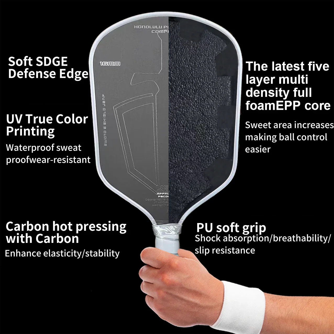 Racchette da pickleball J2NF termoformate Racchette da pickleball con nucleo in schiuma al 100% ad alta densità da 16 mm