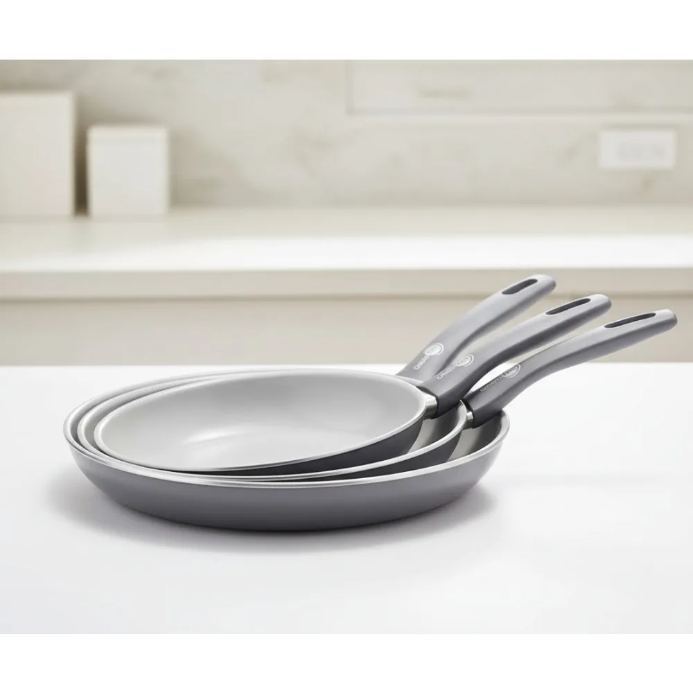 

3-Piece Ceramic Nonstick Frypan Set, PFAS-Free Coating, Oven & Dishwasher Safe, Stay-Cool Handle for Home Cooking