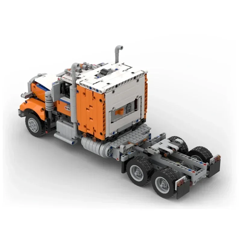 Moc Building Block อเมริกันกึ่งรถบรรทุกรุ่นเทคโนโลยีอิฐ DIY ประกอบรถของเล่นสําหรับวันหยุดของขวัญ