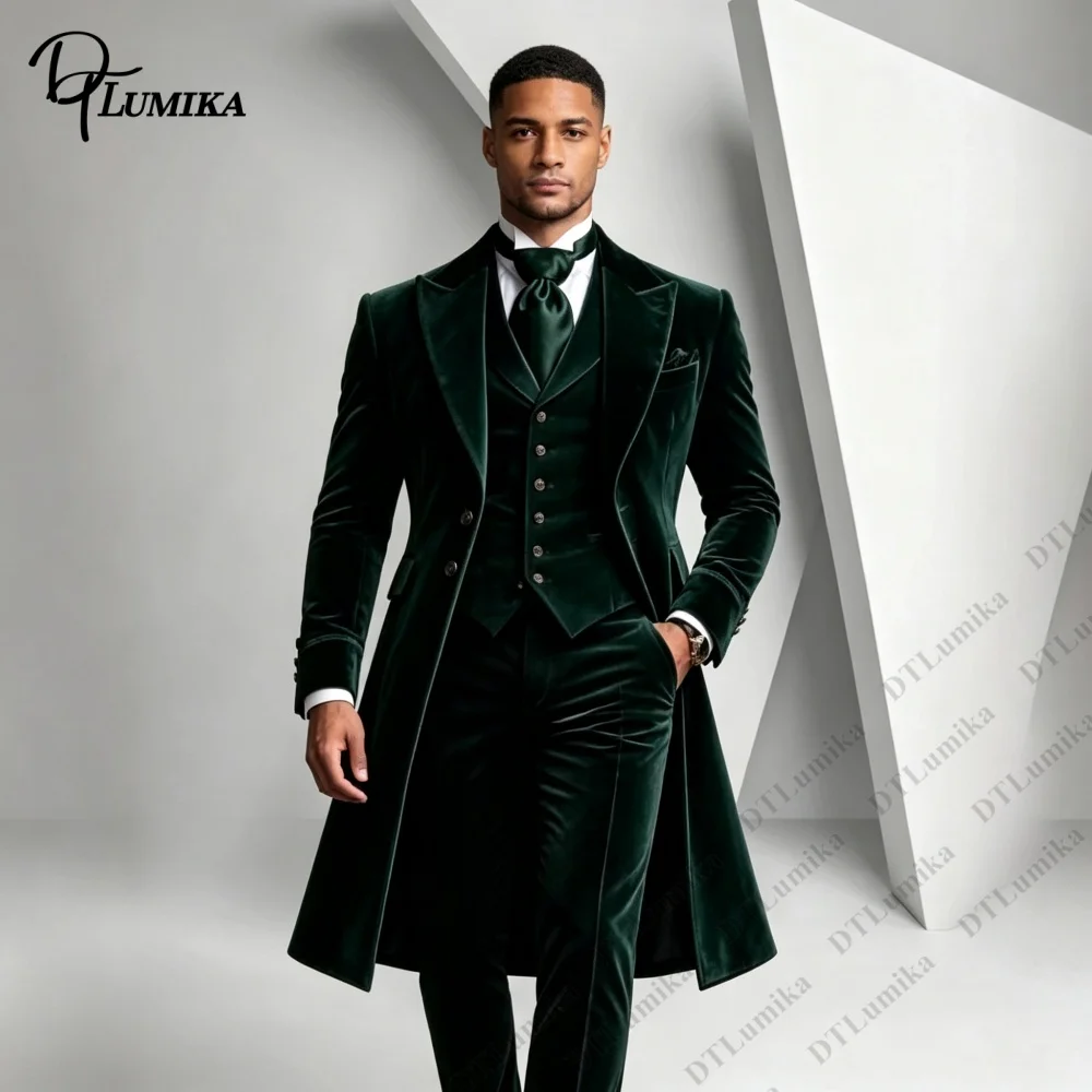 2026 Autumn Winter Velvet Coat Suit Set for Men XXS-7XL Tailored Fit Formal Suits Jacket Vest Pants Three Pieces Wedding Tuxedo