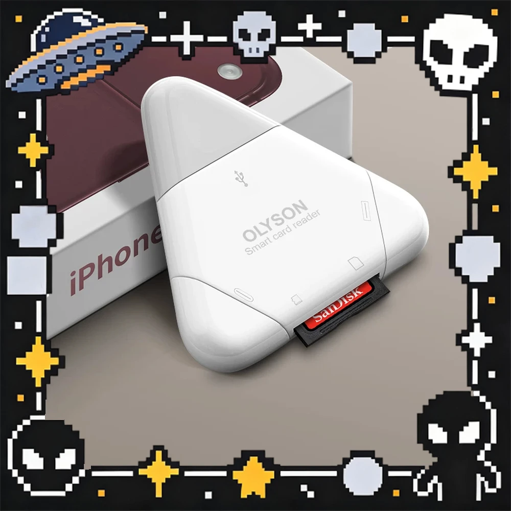 OLYSON USB 2.0 3-in-1 Card Reader USB-C USB-A Lightning SD TF Memory Card Adapter for Phones Tablets Computers