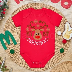 My 1st Christmas Romper Deer Printed Baby Bodysuit Baby's First Christmas Outfit Newborn Cotton Jumpsuit Toddler Baptism Clothes