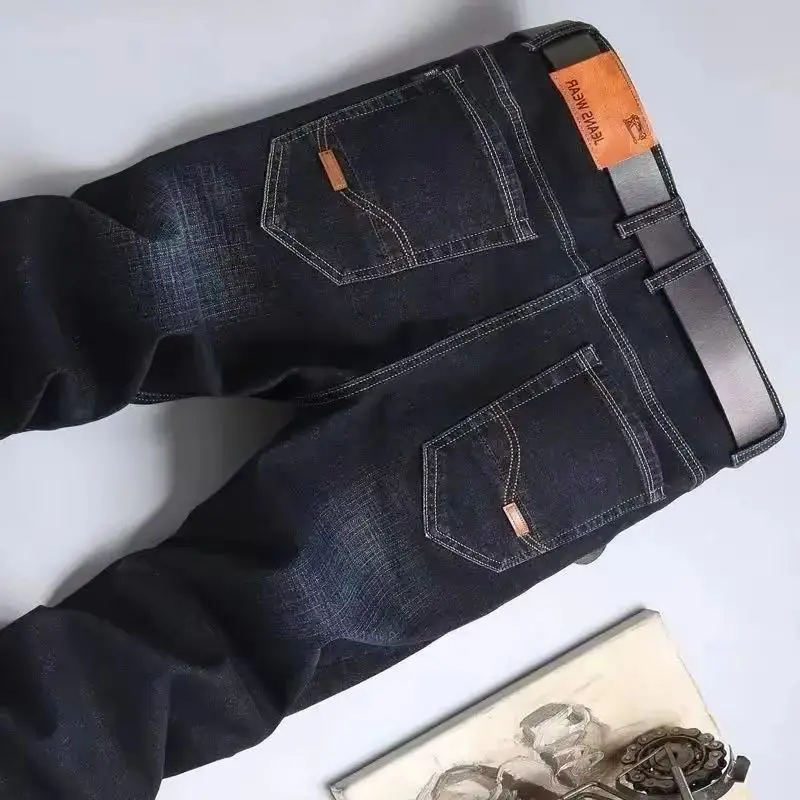 2024 신상 남성 패션 비즈니스 청바지 클래식 스타일 캐주얼 스트레치 슬림 진 바지 남성 브랜드 데님 바지 블랙 블루