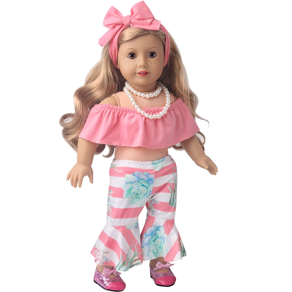 Beautiful Pink Flare Suit 18 Inch Girl Doll Pant Ours & Generation Clothes American 43 Cm Baby Dolls Accessories