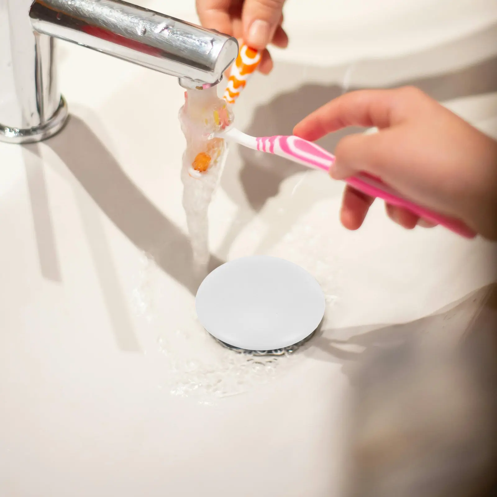 Ceramic Sink Drain Stopper Slotted Push Button Pops Up Waste Plug for Basins Overflow White Ceramic Cover Bathroom Sink Drain