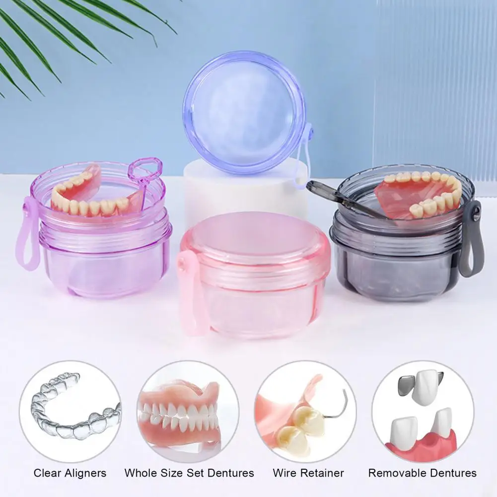 Denture Cleaner Box Leakproof Denture Bath Case Food Grade Bpa Free Soaking Cup for False Teeth Holder Mouthguard for Dentures