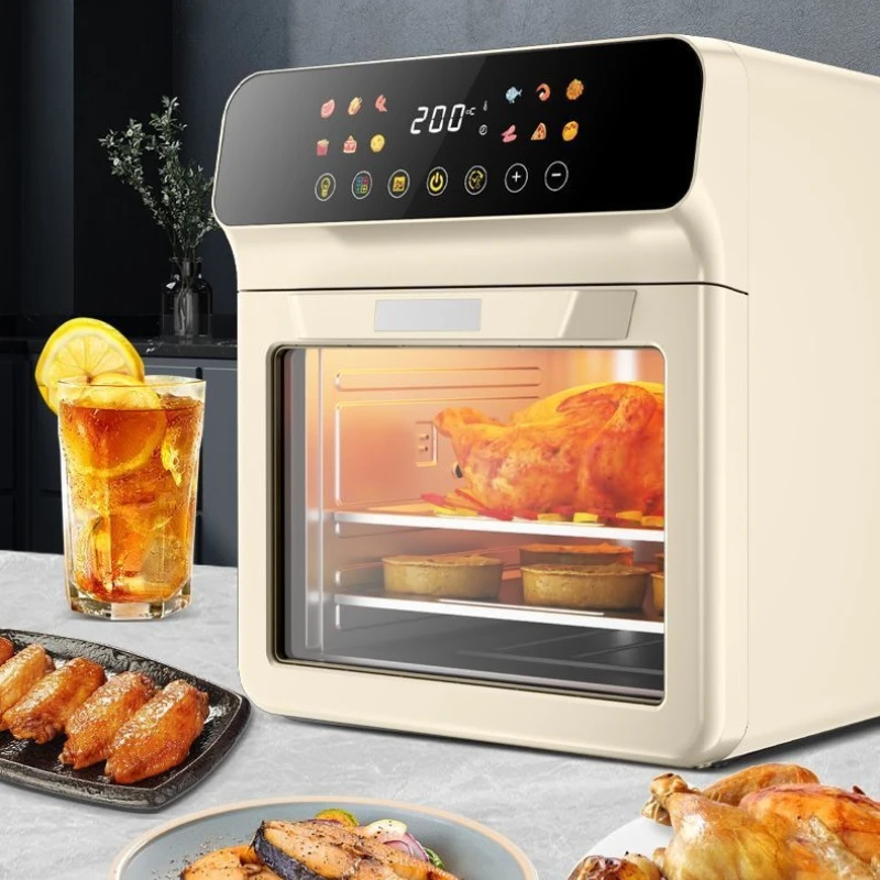 

Stainless Steel Air Fryer Oven Combo 10L Visual Window Precise Temp Control Oil Free Kitchen Appliance Oven with LCD Screen