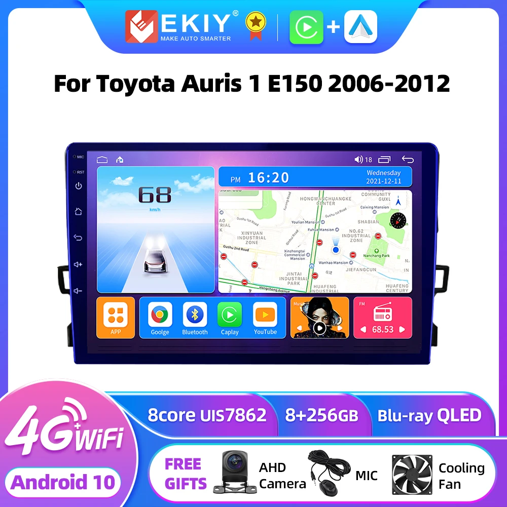 

Автомагнитола EKIY T7 Carplay Android 10 для Toyota Auris 1 E150 2006-2012 стерео автомобильный мультимедийный видеоплеер 2din GPS Navi QLED