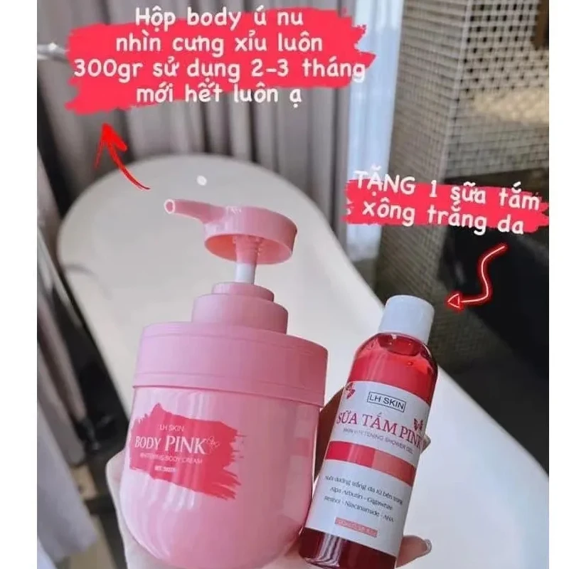 KEM BODY PINK 300g Tặng kèm 1 sữa tắm 100ml đem lại làn da trắng hồng. chống nắng và dưỡng ẩm cho da, ngăn ngừa lão hoá