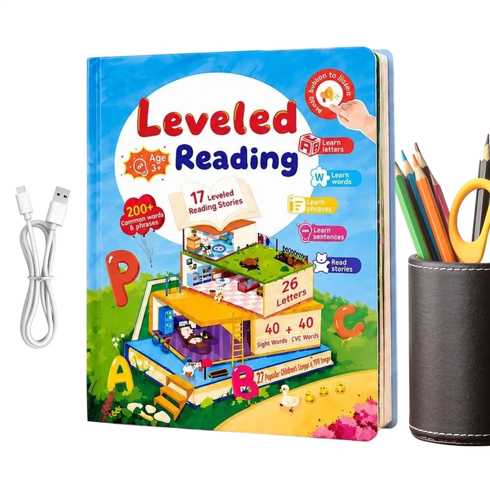 Educational Talking Book English Graded Reading for Preschoolers USB Rechargeable Audio Story Machine Kids Learning Tool