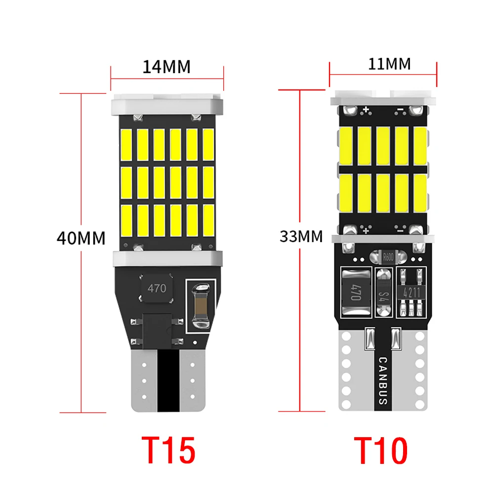 Светодиодные лампы T10 W5W для внутреннего освещения автомобиля, Сменные лампы Canbus без ошибок, T15 W16W для задних сигнальных ламп, лампа заднего хода высокой мощности 4014 SMD 12 В, 2 шт.