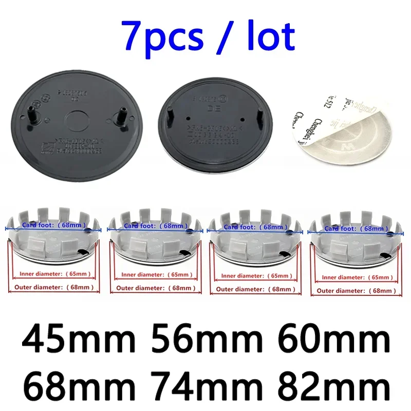7pcs 82mm 74mm 68mm 60mm 56mm 45mm For Car Front Hood Rear Trunk Wheel Hub Center Caps X1 X3 X5 X6 E46 E39 E38 E90 E60 Emblem