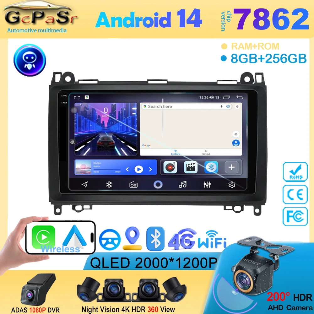 

Android 14 For Mercedes Benz B200 B Class W169 W245 Viano Vito W639 Sprinter W906 Car Multimedia Player Navigation GPS Radio