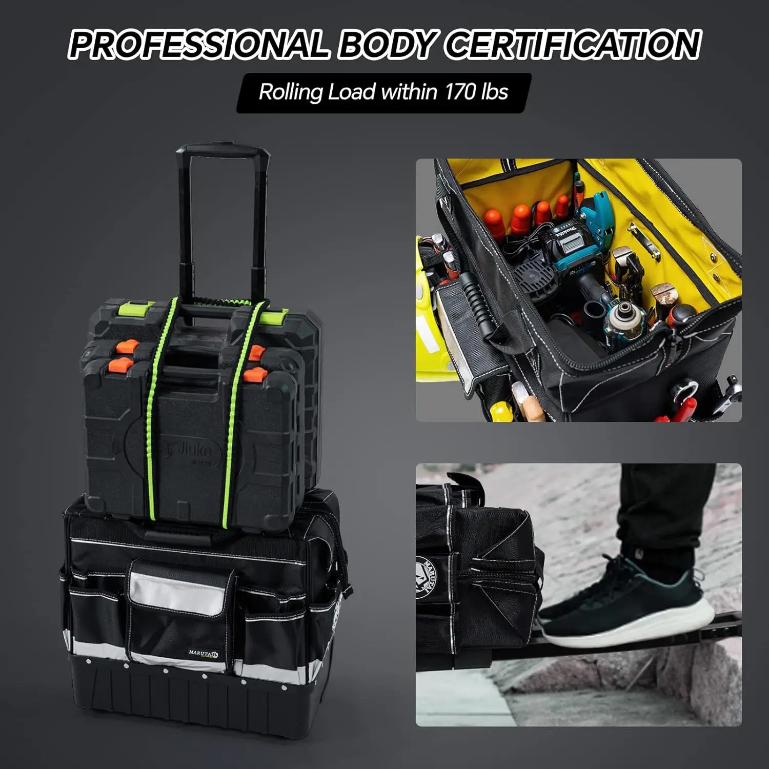 

18'' Rolling Tool Bag, Waterproof Tool Bag with Wheels,Portable Storage Organizer Rolling Tool Tote,for Electrician,Construction