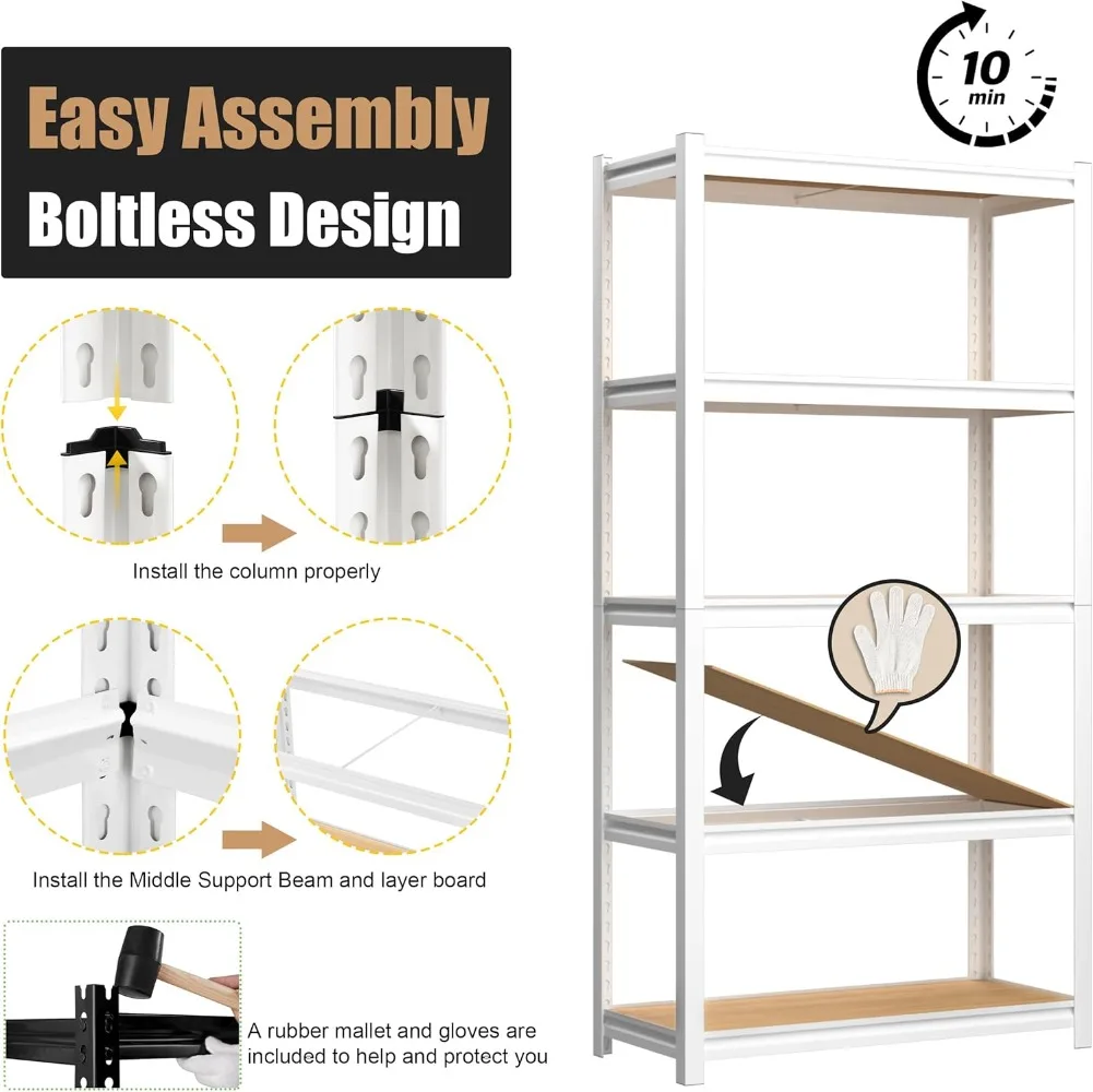 36" W x 16" D x 72" H Storage Shelves, 5-Tier Adjustable Storage Utility Rack, Heavy Duty Metal Shelving Unit Organization Shelf