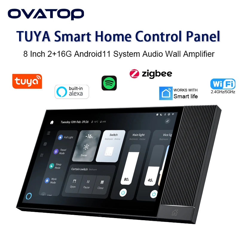 Tuya Wifi Smart home Touch Screen Center Control Panel android11 sound system in wall amplifier Built-in Alexa ZIGBEE Gateway IR