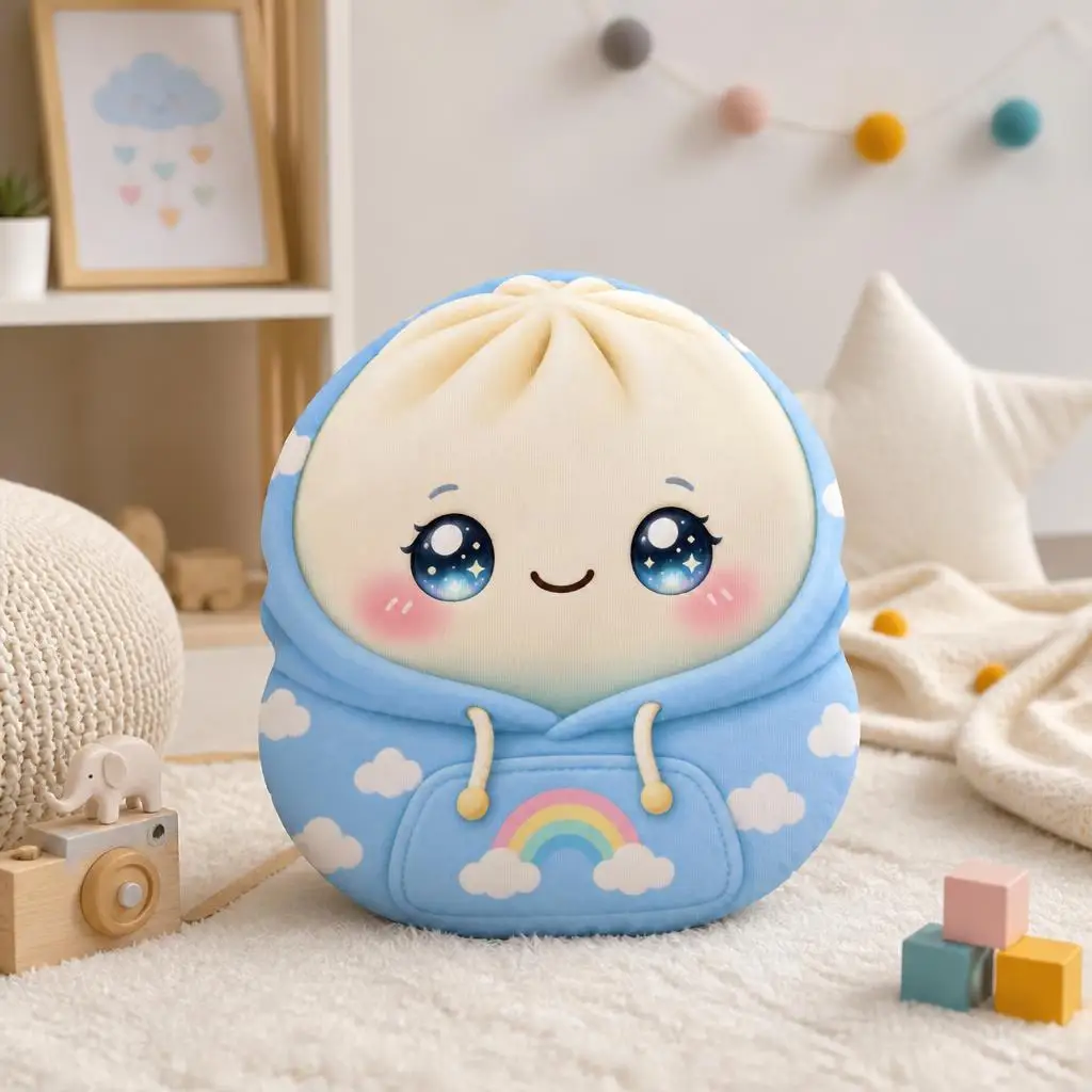 Kawaii Bao Dumpling Plush Pillow Cute Asian Food Stuffed Cushion Shaped Throw Pillow Rainbow Hoodie Sofa Bedroom Decor Gift