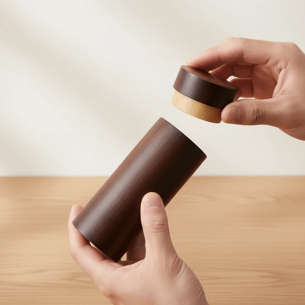 Natural Wood Bamboo Glasses Case Column Shape Lightweight Wooden Sunglasses Box Biodegradable Shockproof Cylinder Eyewear Case