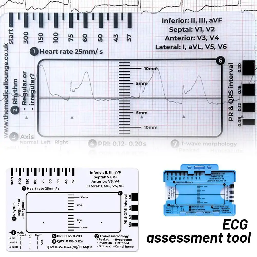 Ecg 7-step Ruler ECG/ EKG 7-step Ruler Card Portable Pocket Ecg Ekg Caliper With Protective Sheath Evaluation Tool