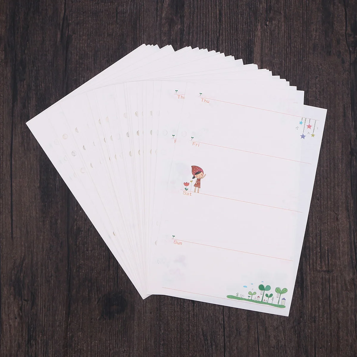 

2Pcs A5 Size 6 Holes Filler Paper Refills Cute Bright Design Round Hole Easy Page Turning for Diary Book Travel Planner