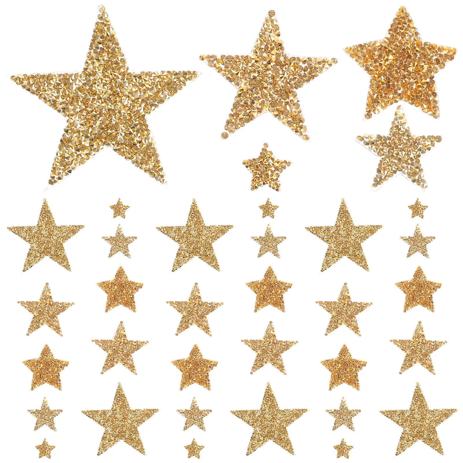 

50Pcs Rhinestone Star Iron on Glitter Patches Fabric Applique for DIY Clothing Repair Decorative Sewing Patches