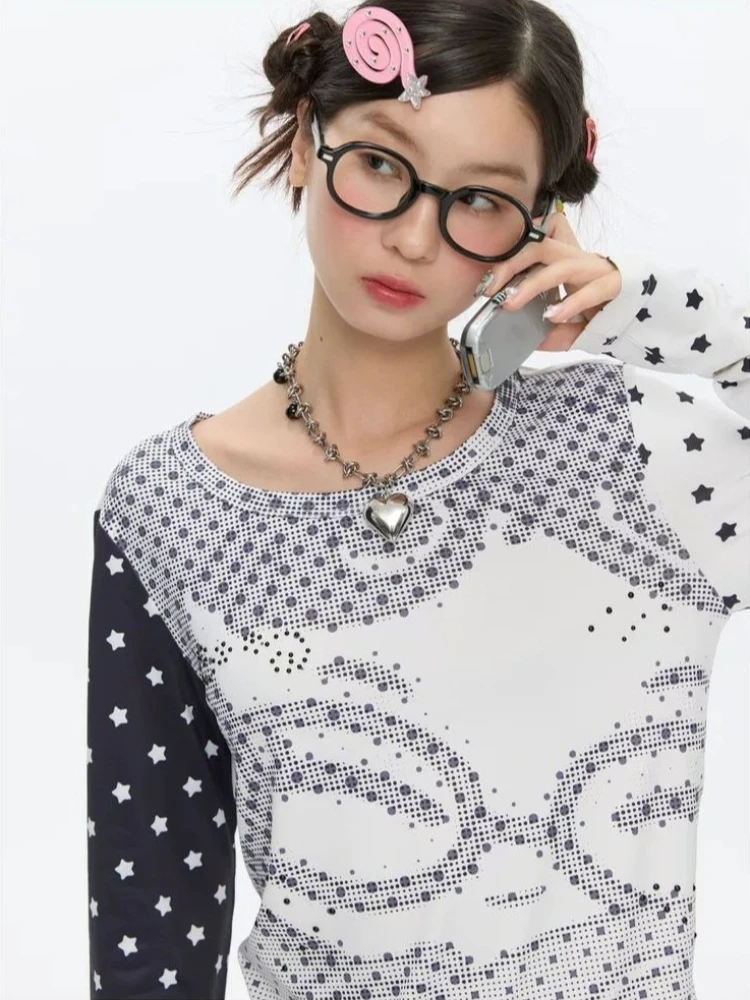 HOUZHOU Y2k Vintage Anime Juminocore Women T-Shirts Polka Dot Long Sleeve Japanese Harajuku Fashion Slim Tees Subculture Gyaru view 6