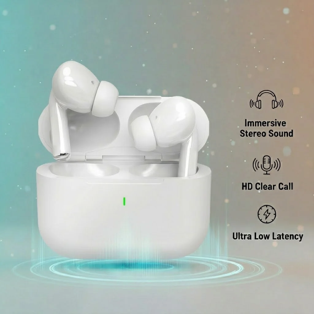 Wireless Bluetooth Earbuds HiFi Stereo Sound Smart Touch Control HD Call Low Latency for Gaming Sports Workouts