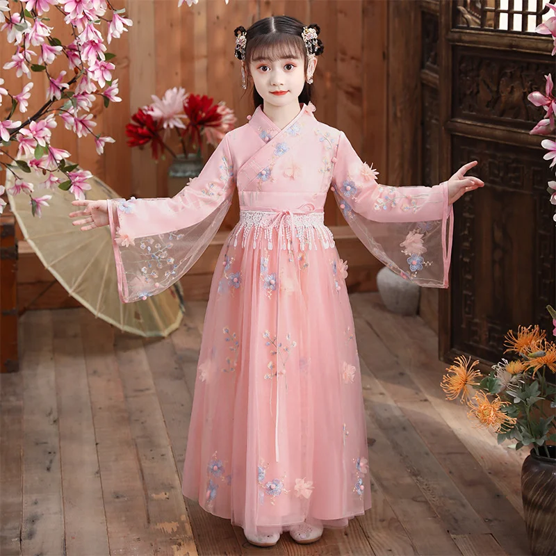 Traditional Girl Hanfu Dress Chinese Folk Costume For Spring Autumn 2023 New Cheongsam China New Year Spring Festival Clothing