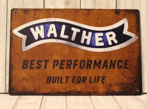 Walther Pistols Tin Poster Sign Man Cave Vintage Rustic Look Rifle Gun Shop 97