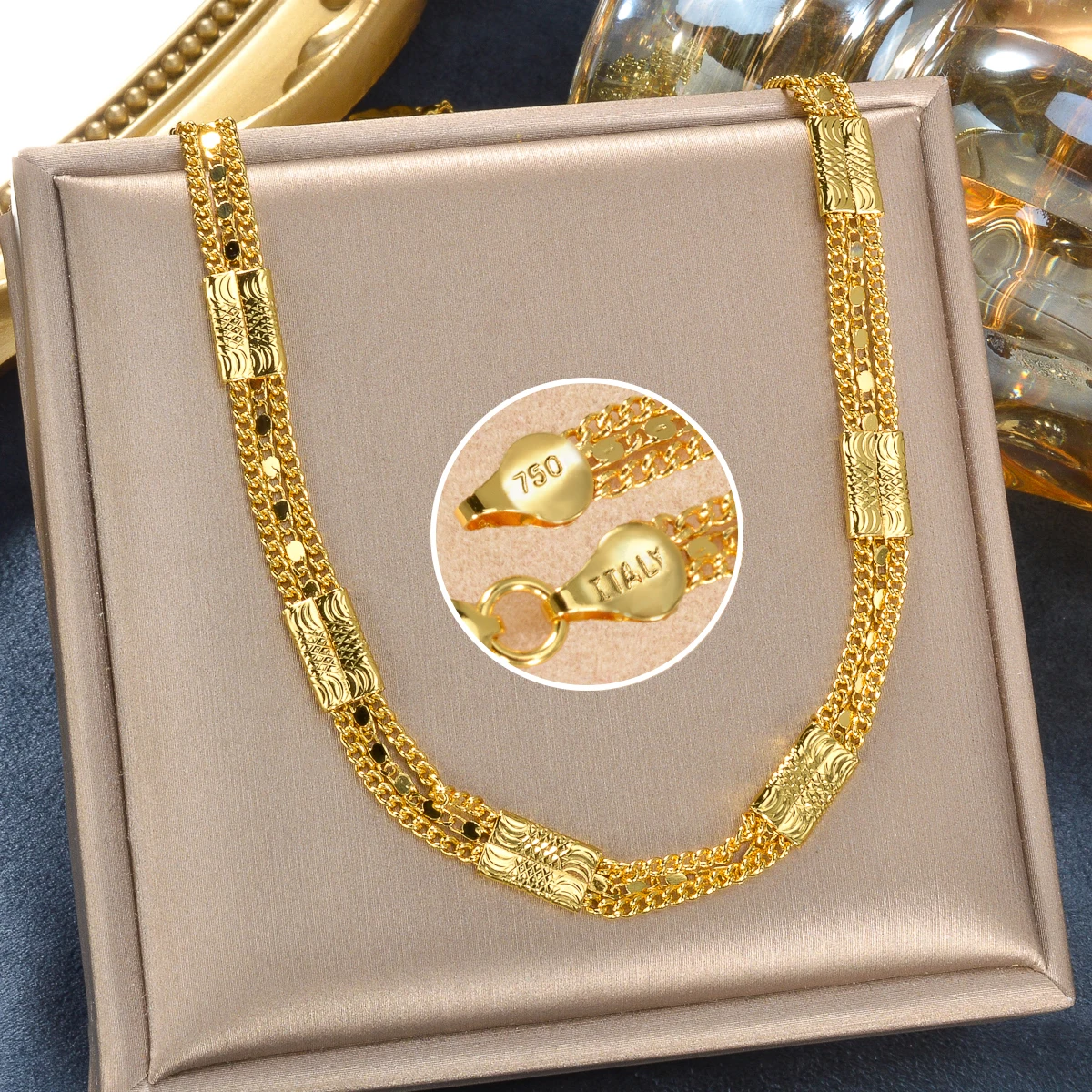 Sunny Fashion Italien 750 18 Karat vergoldete geometrische Halskette für Männer und Frauen Hip Hop Rock Schmuck Accessoires Geschenk – Detail 9