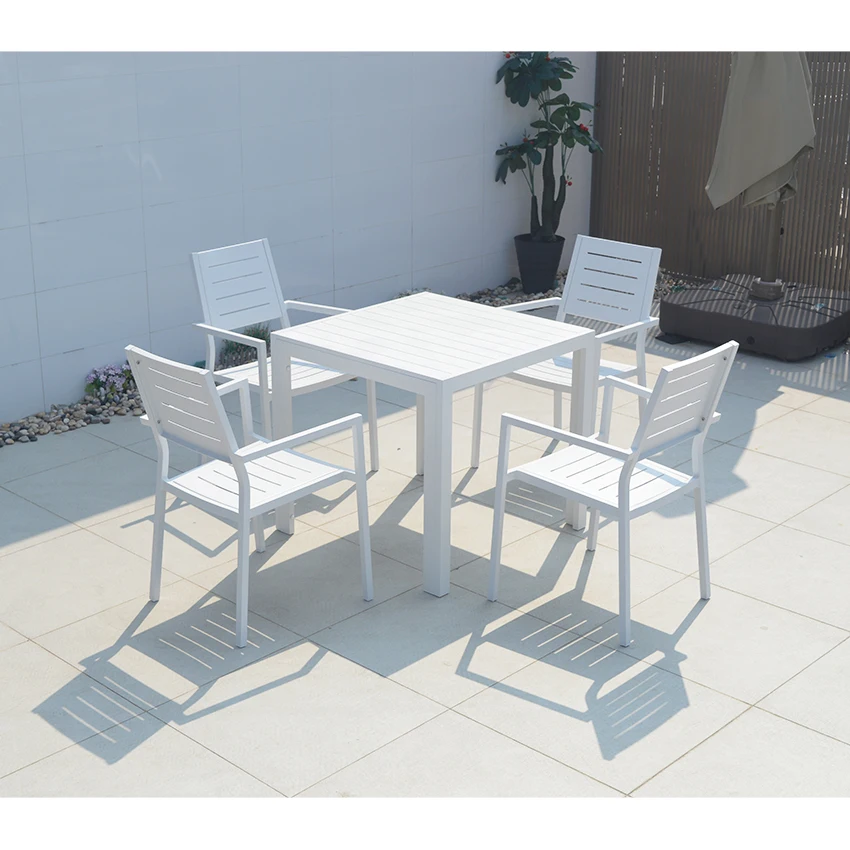 Modern Design Outdoor Patio Garden Furniture Outside White Aluminum Dining Table Set for Restaurant