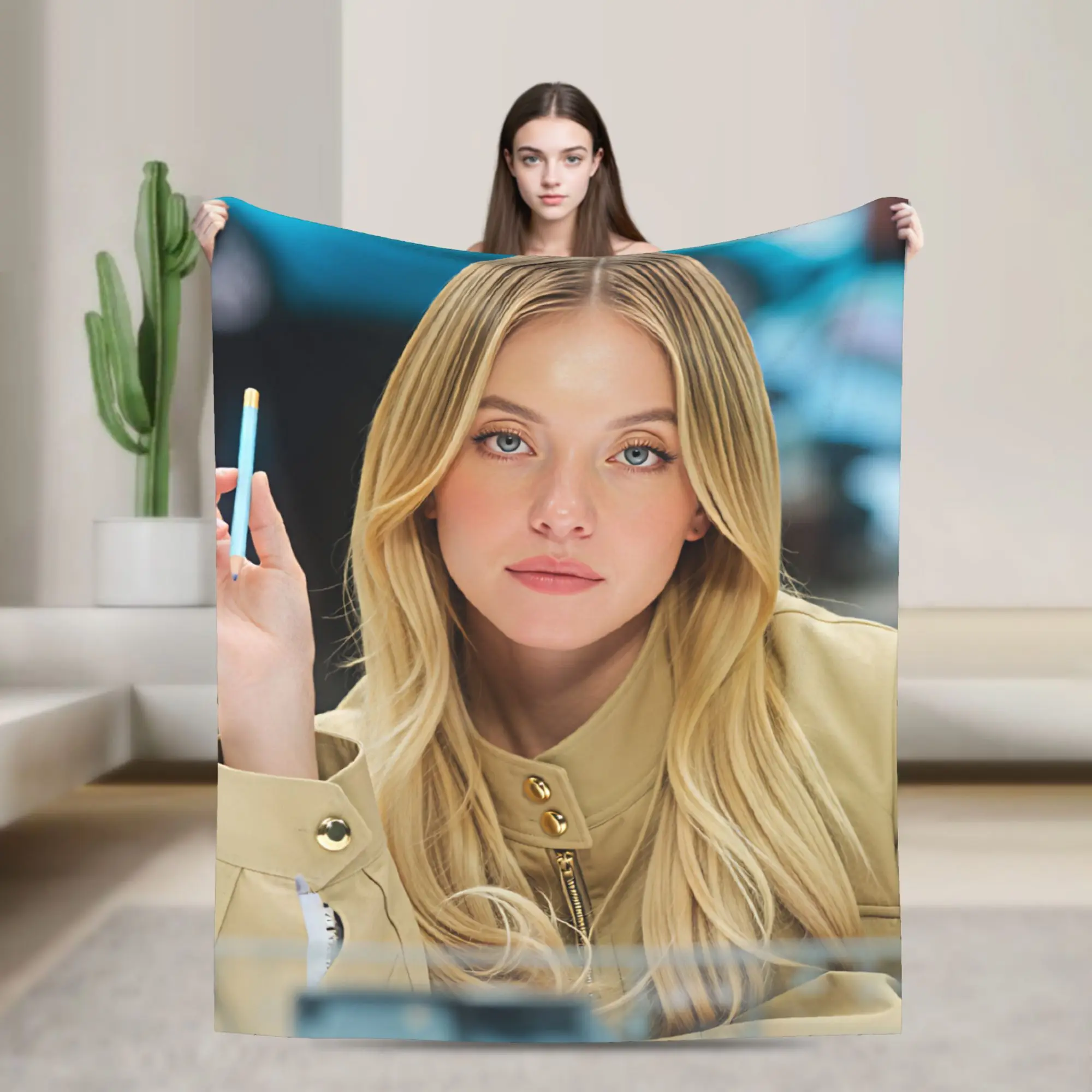 Sydney Sweeneys  Super Warm Blanket  Students Plush Throw Blanket Novelty Home Decor Flannel Bedspread Sofa Bed Cover